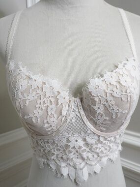 NEW BRIDAL Ivory Victoria's Secret Dream Angels Floral Long Line Demi Bra